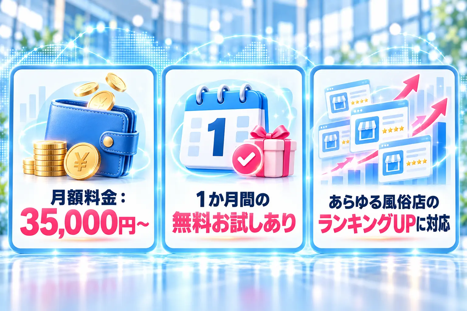月額35,000円から、1か月無料お試し、各種ランキングUPに対応
